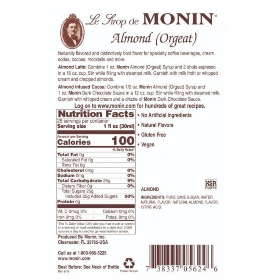 Ingredients Mountain View Estates | Monin Almond (Orgeat) Syrup