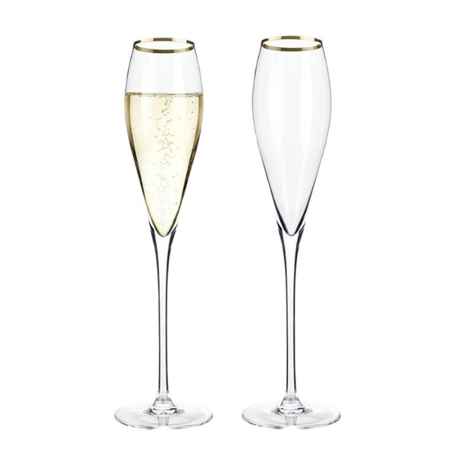 Glassware True Fabrications | Viski Belmont Gold Rim Crystal Champagne Flutes (Set Of 2)