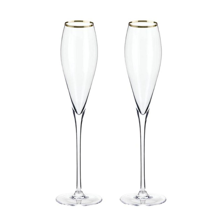 Glassware True Fabrications | Viski Belmont Gold Rim Crystal Champagne Flutes (Set Of 2)