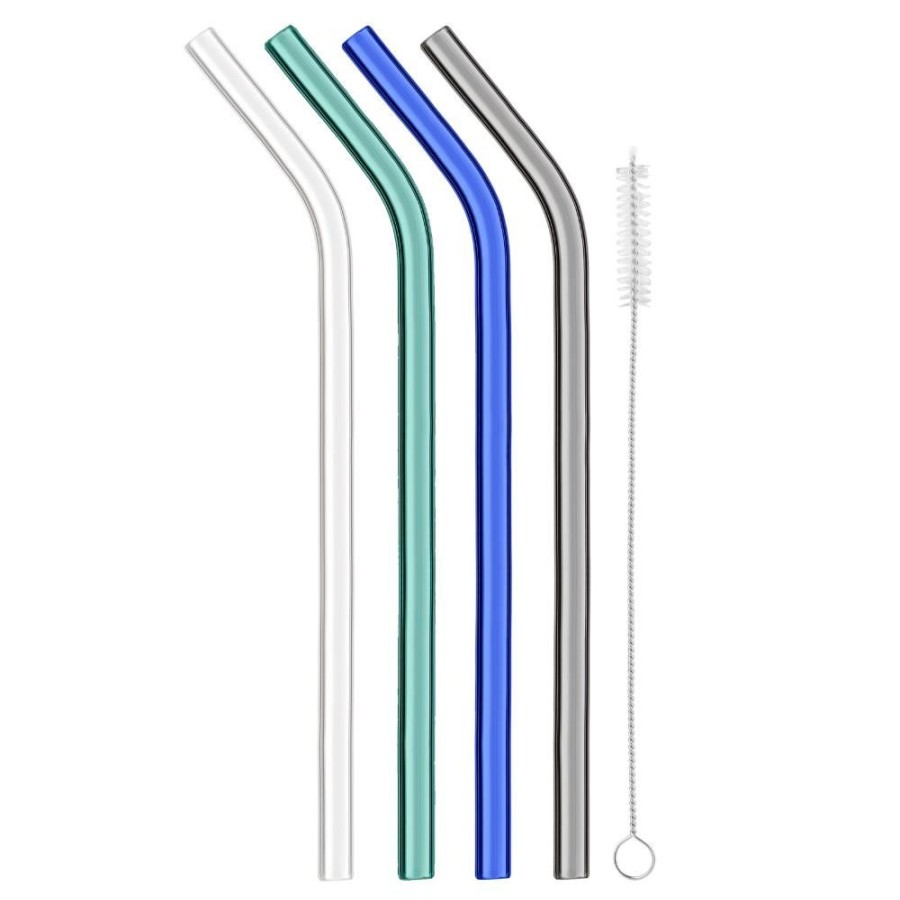 More Product Specialties Inc. | Reusable Glass Straws In Cool Tone (Set Of 4 With Brush)