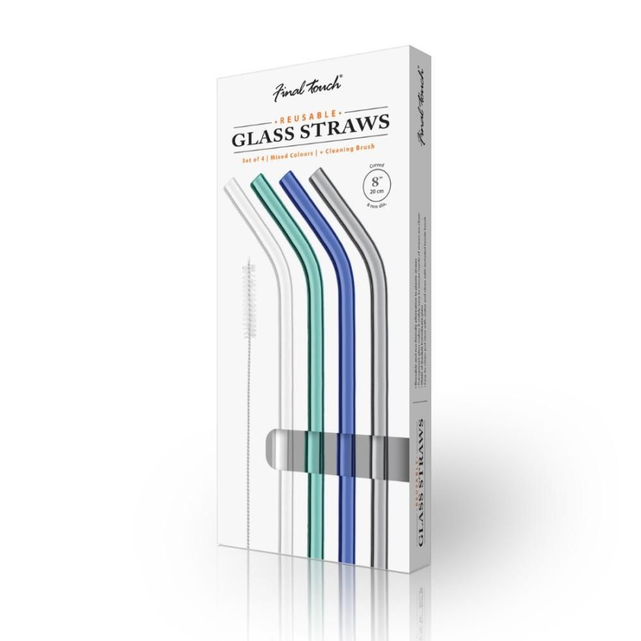 More Product Specialties Inc. | Reusable Glass Straws In Cool Tone (Set Of 4 With Brush)