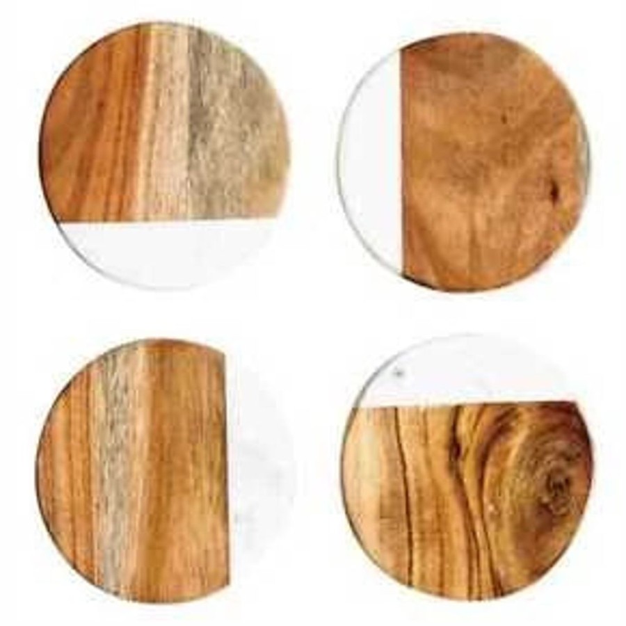 More Creative Co-Op | Marble Mango Wood Round Coasters (Set Of 4)