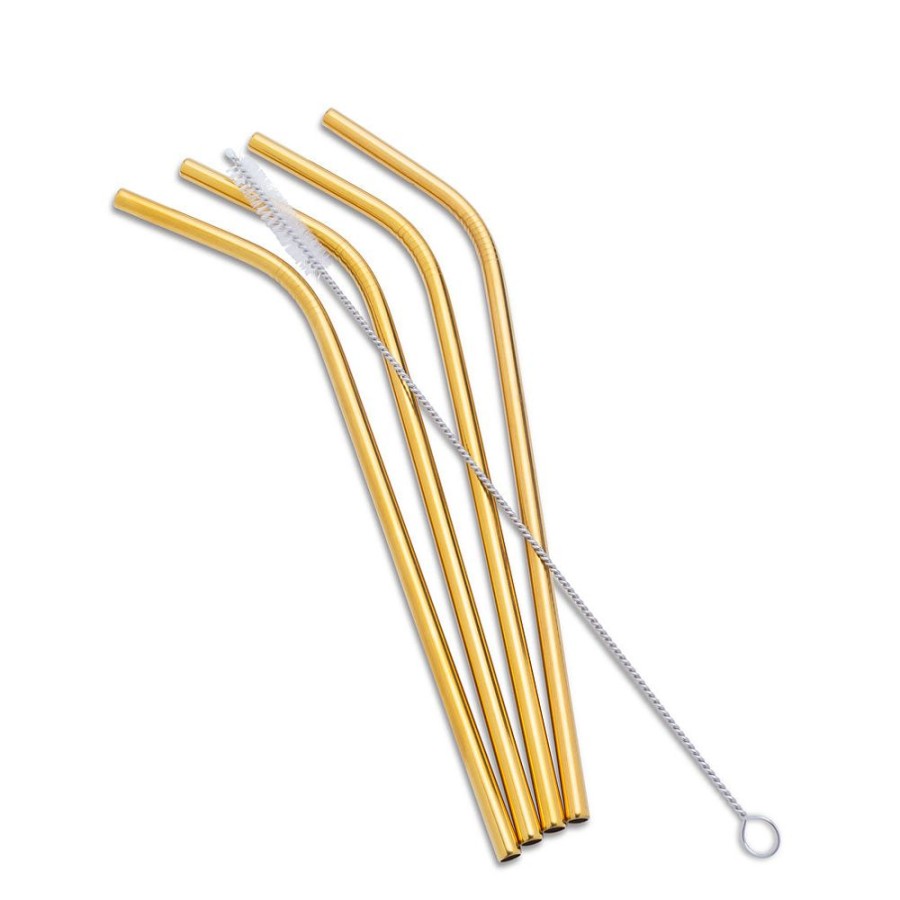 More Abbott | Bent Gold Straws & Brush (Set Of 4)