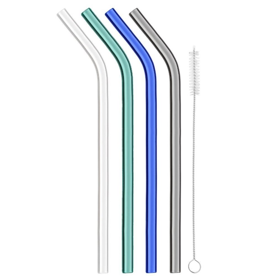 More Product Specialties Inc. | Reusable Glass Straws In Cool Tone (Set Of 4 With Brush)