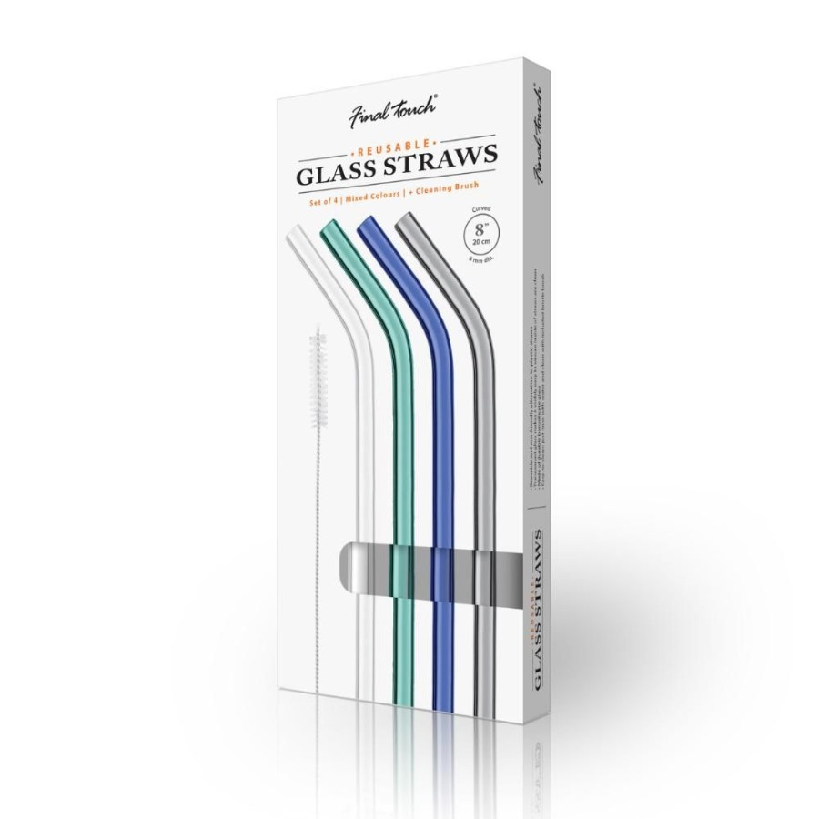 More Product Specialties Inc. | Reusable Glass Straws In Cool Tone (Set Of 4 With Brush)