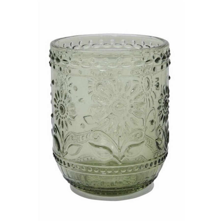 Glassware Creative Co-Op | Green Embossed Glass Tumbler