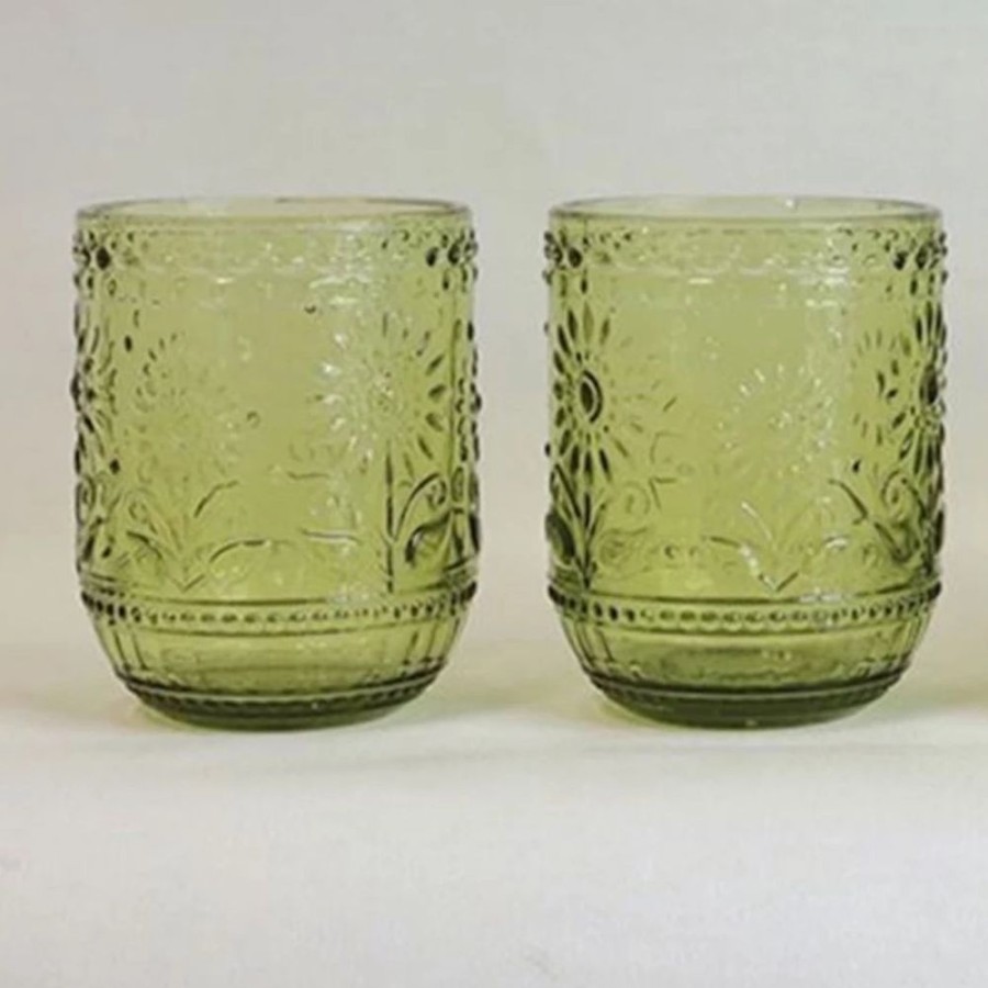 Glassware Creative Co-Op | Green Embossed Glass Tumbler