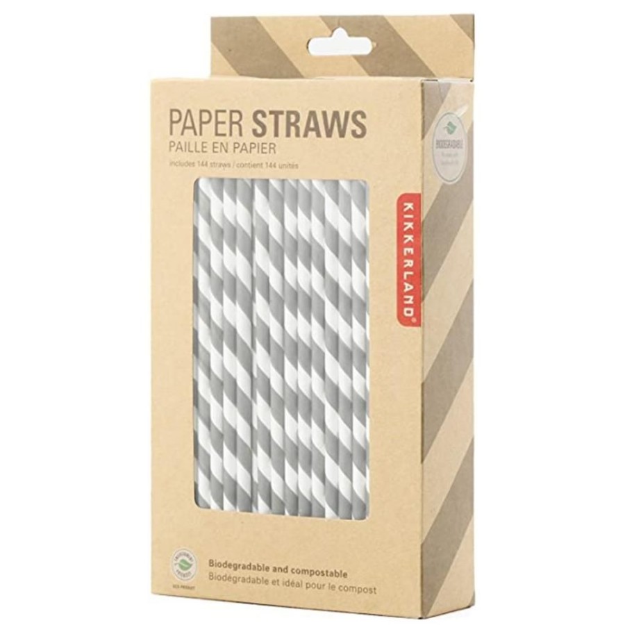 More Kikkerland | Kikkerland Gray Stripe Paper Straws