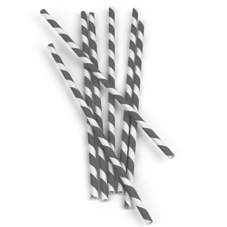 More Kikkerland | Kikkerland Gray Stripe Paper Straws