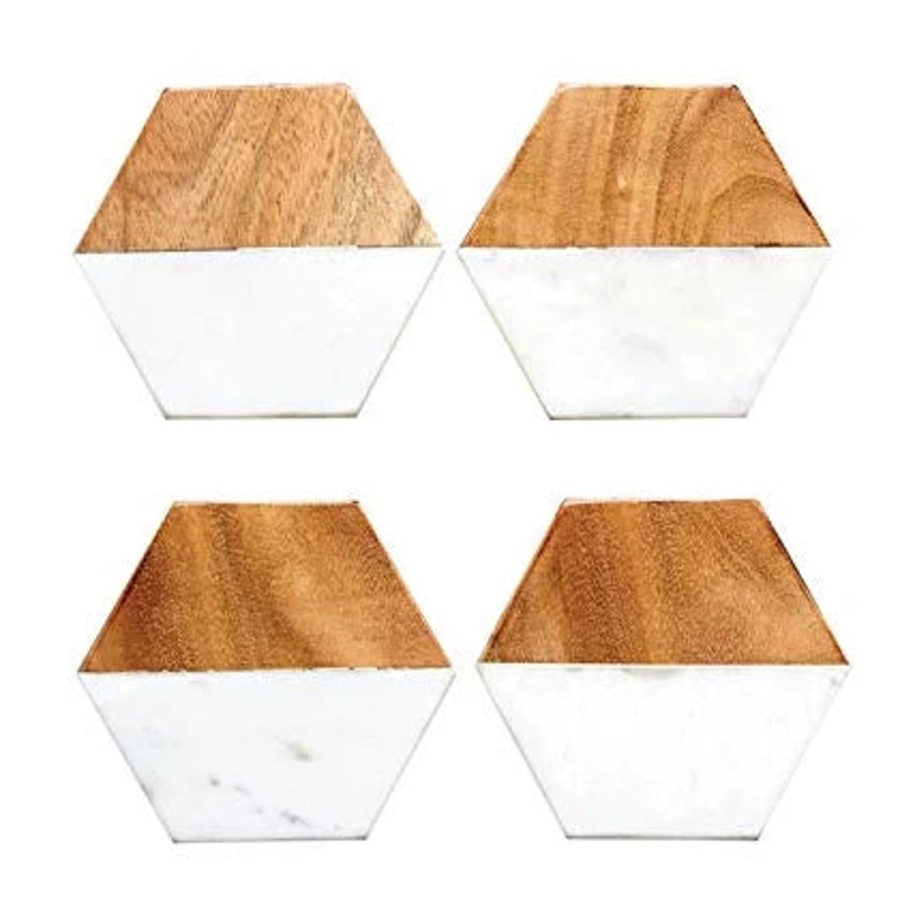 More Creative Co-Op | Marble Mango Wood Hexagon Coasters (Set Of 4)