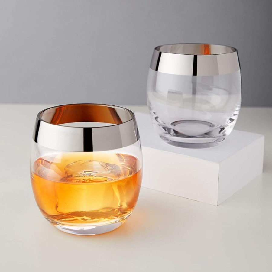 Glassware True Fabrications | Viski Chrome Rim Tumblers (Set Of 2)