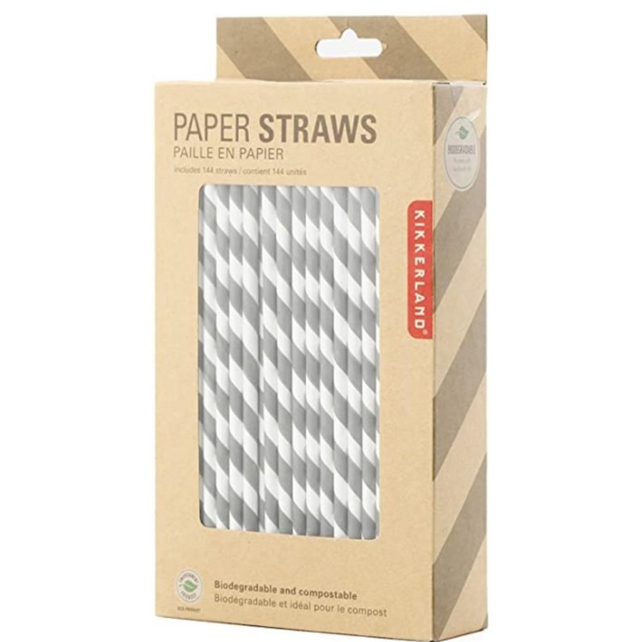 More Kikkerland | Kikkerland Gray Stripe Paper Straws