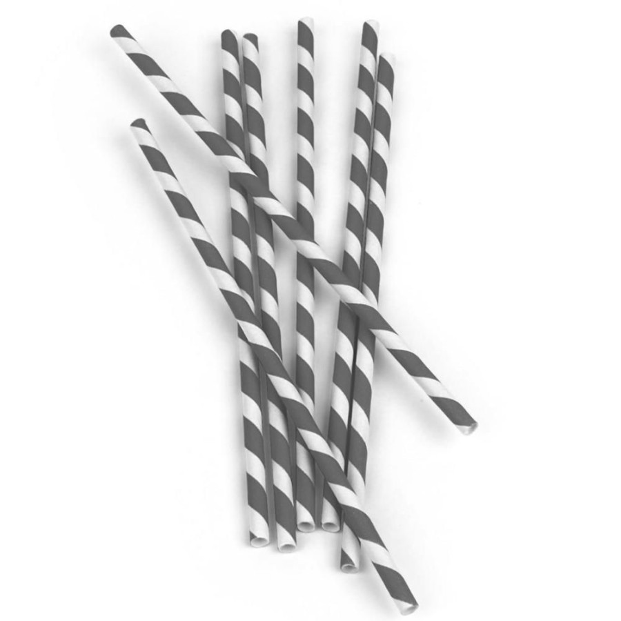 More Kikkerland | Kikkerland Gray Stripe Paper Straws