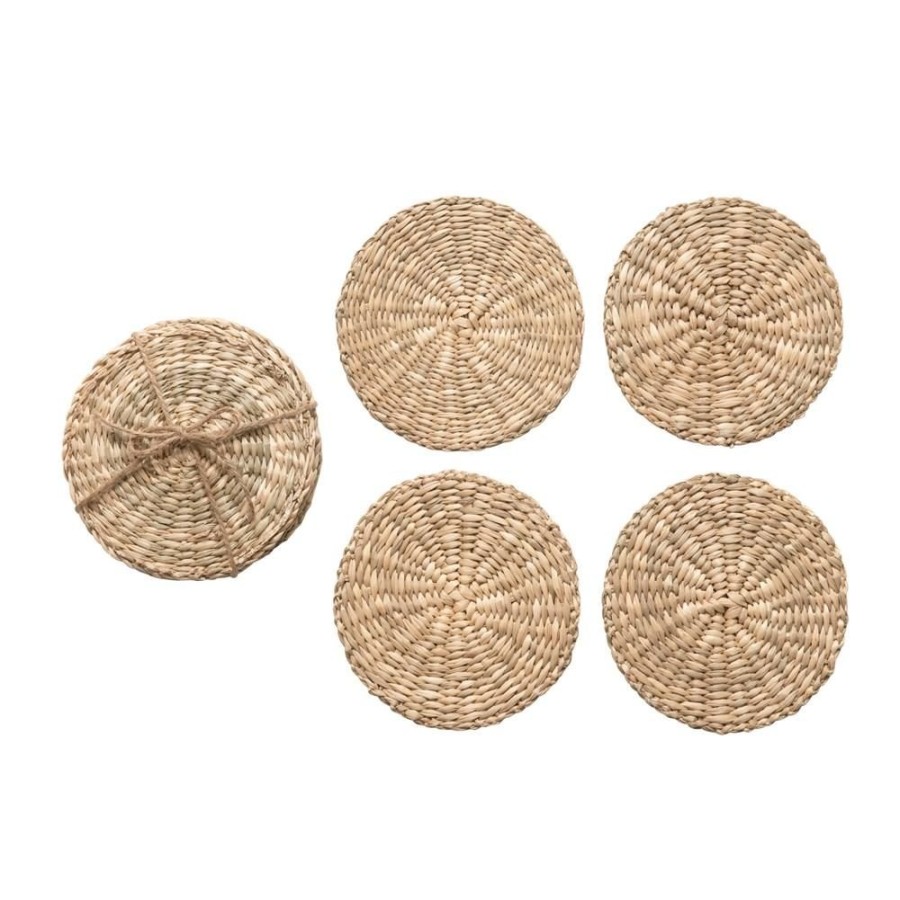 More Creative Co-Op | Round Hand-Woven Seagrass Coasters (Set Of 4)