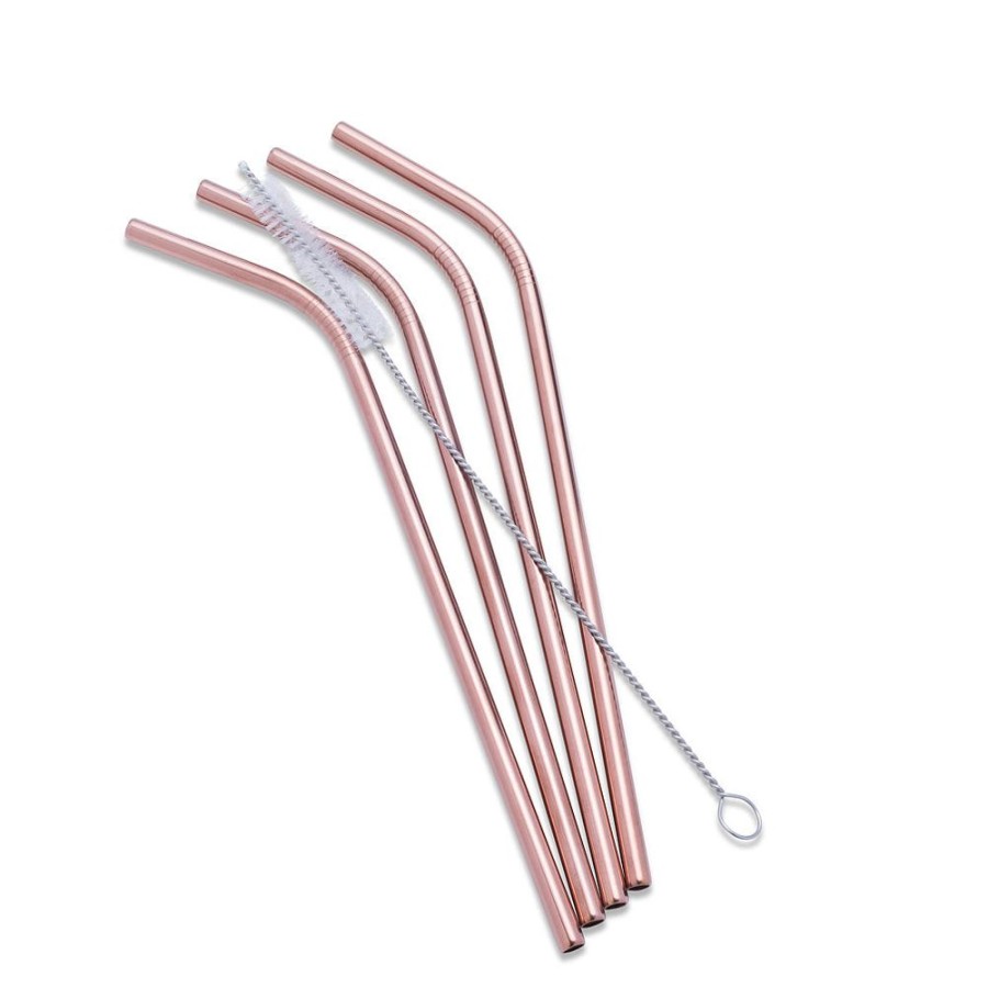 More Abbott | Bent Rose Gold Straws & Brush (Set Of 4)