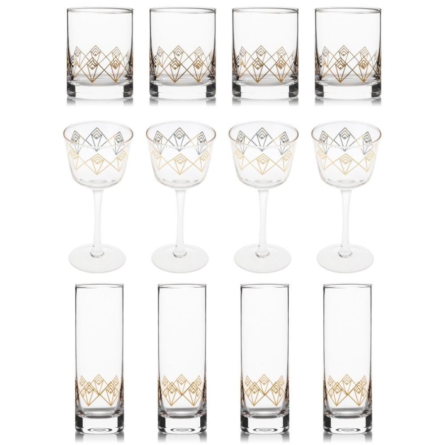 Bar Tools Better Refined - CHINA | Gold Dream Deco Glassware Collection (Set Of 12)